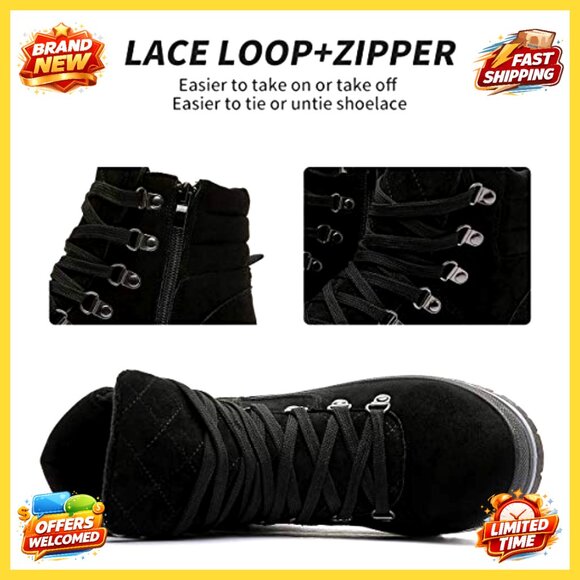 Women's Combat Boots with Side Zipper, Anti-Slip Sole, Warm Lining - Picture 3 of 7